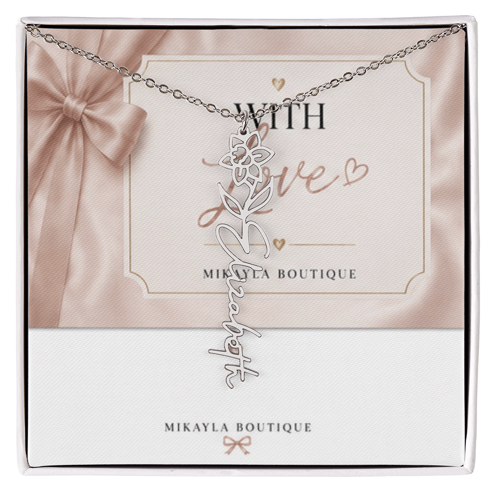 Delicate floral name necklace