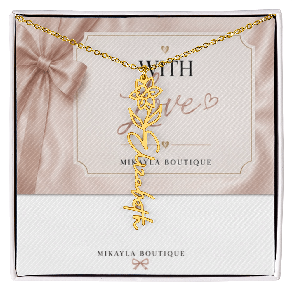 Delicate floral name necklace
